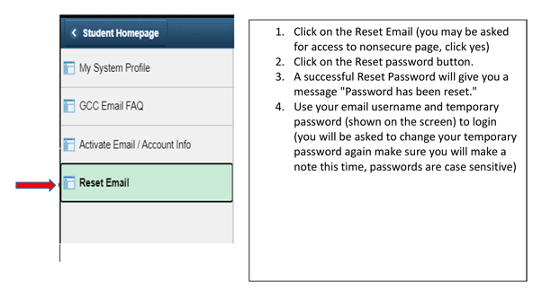 Procedure for Student MyGCC Password Reset